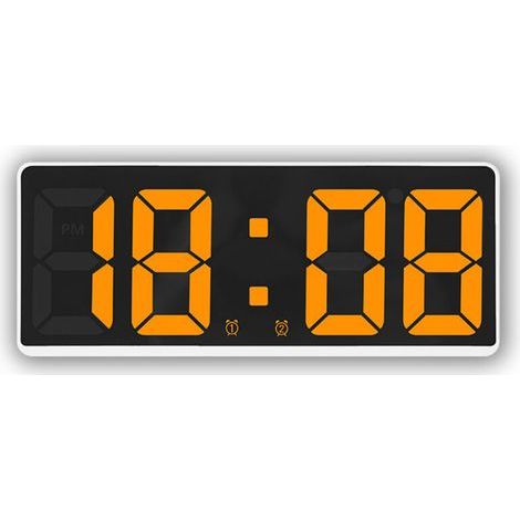 Blanc + Orange-Cuarzo Reloj Despertador LED Pantalla Grande Reloj Digital de Mesita de Noche para Dormitorio (1/2)
