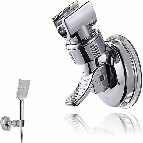 Supporto regolabile per soffione doccia, con ventosa, non richiede foratura, ruotabile a 360°, in ABS color argento. (1/5)