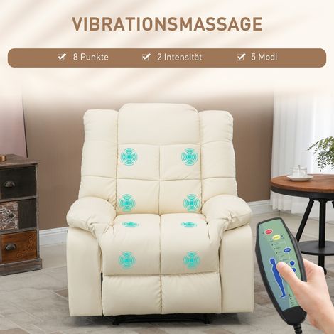 Massagesessel, verstellbar, 8 Vibrationspunkte, Rückenlehnenverstellung, Kunstleder, cremeweiß, 94 x 99 x 99 cm (1/5)