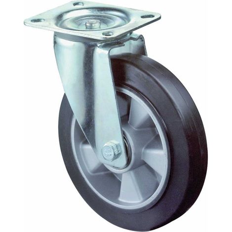 BS Rollen Transportrolle, Lenkrolle, Rad-Ø 100 mm, Tragf. 150 kg, Elastik schwarz, Bauhöhe 137 mm, Kugellager (1/3)