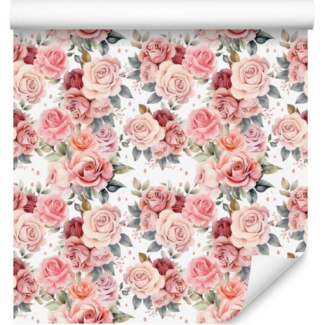 Papier peint Roses Corail et Blanc 50x1000 cm (1/5)