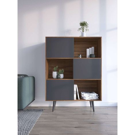 Aparador 3 puertas modelo-881 acabado nogal/grafito, 131cm(alto) 101cm(ancho) 30cm(fondo). (1/4)