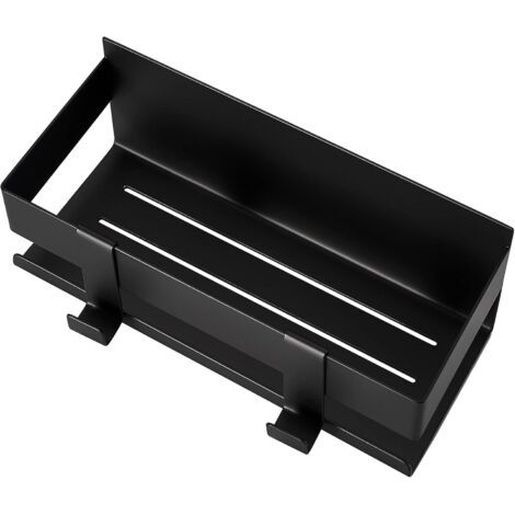 Étagère de salle de bain auto-adhésive en acier inoxydable, panier de douche sans perçage avec 2 crochets, noir mat 2297,5cm (noir)