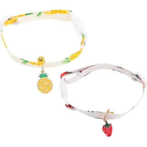 Collar ajustable para gatitos con cascabel, 2 unidades, diseño con estampado de frutas. (1/5)