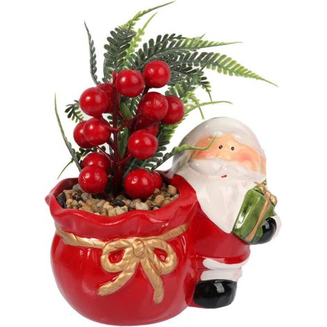 Babbo Natale in ceramica con pianta grassa (1/3)