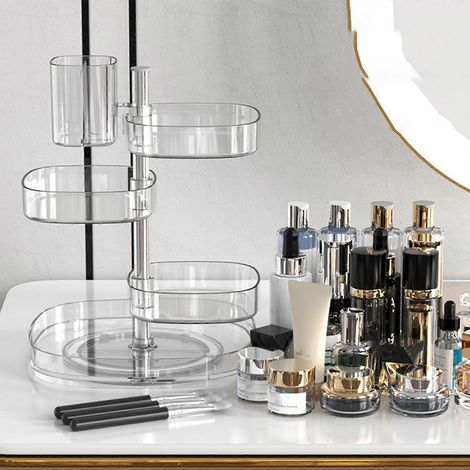 Organisateur de maquillage rotatif, plateau transparent ajustable, grande capacité (1/4)