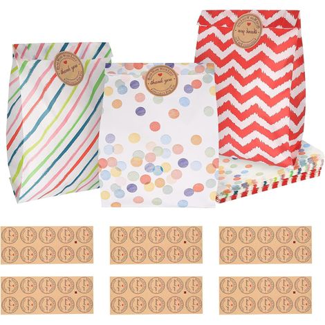 60 Pcs Sac Cadeau Anniversaire Enfant, 19 x 13 x 3,5 cm Pochette Anniversaire Enfant, Sachet Cadeaux, sacs cadeaux pour Fête di Halloween, Noël, Bonbons, Mariage, avec 60 autocollants (1/5)