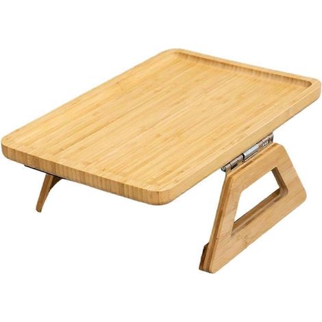 Un plateau en bois pour accoudoir de canapé, une assiette rectangulaire pliable pour les collations et les fruits, une table d'appoint portable pour accoudoir de canapé, adaptée au salon. (1/5)