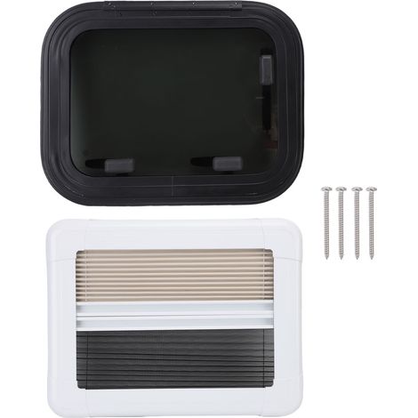 Fenêtre de camping-car en verre trempé noir 16x12 pouces, sortie de camping-car résistante au soleil avec tige de Support et écran pour remorque Van camion (1/5)