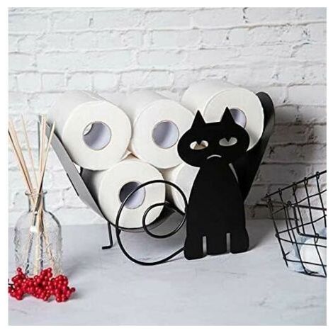 Derui porte-papier toilette en forme de chat, porte-papier toilette mural vertical 2 en 1, porte-papier toilette en métal noir, 7 rouleaux grande capacité, doux comme un nuage (1/5)
