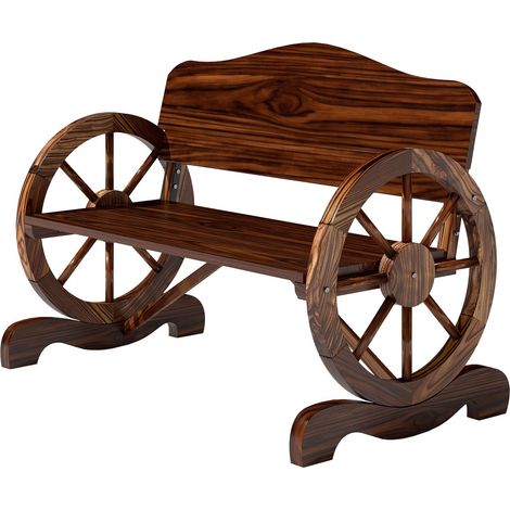 Gartenbank Holz, 2-Sitzer Sitzbank mit Rücken- und Armlehnen, Holzbank im Rädernform, wetterfest Parkbank 240kg belastbar, Balkonbank für Balkon Terrasse, Garten, 110 x 55 x 80 cm, Verkohlt