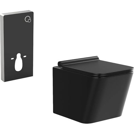 Pacchetto WC sospeso Nero opaco con Telaio decorativo - CLEMONA (1/5)