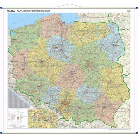 Pologne, carte murale administrative et routière au 1/500 000. Édition 2025.