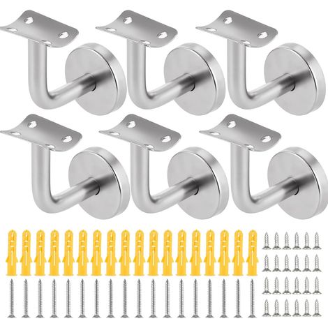Lot de 6 Support Main Courante Acier Inoxydable 60x60mm Support Rampe Escalier Support de Main Courante D'escalier Supports de Main Courante Argent Support de Rampe pour Intérieur et Extérieur