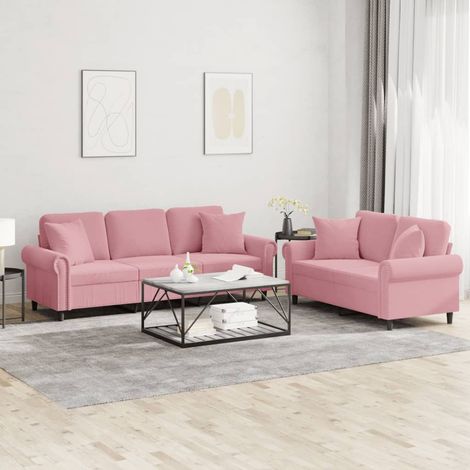 2-tlg. Sofagarnitur mit Kissen Rosa Samt