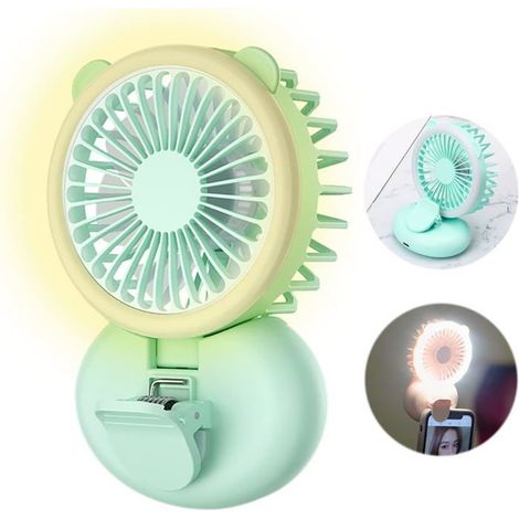 Ventilateur portable, mini ventilateur personnel avec lumière LED, batterie 2000 mAh - Vert (1/5)