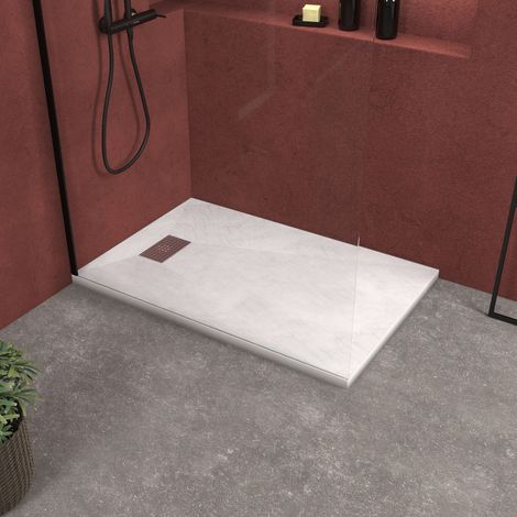 Piatto Doccia Bianco Effetto Pietra 90x140 cm e Griglia motivo Perforato in acciaio inox