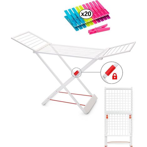 Tendedero plegable de resina Incluye 20 Pinzas Blanco  Gran superficie de tendido  180 x 108 x 55 cm (1/5)