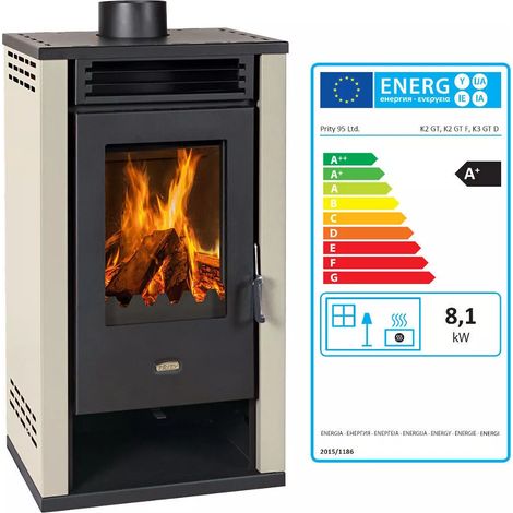 EEK A+ Kaminofen Prity K2 GT Creme, dauerbrandfähig – 8,1kW (1/3)