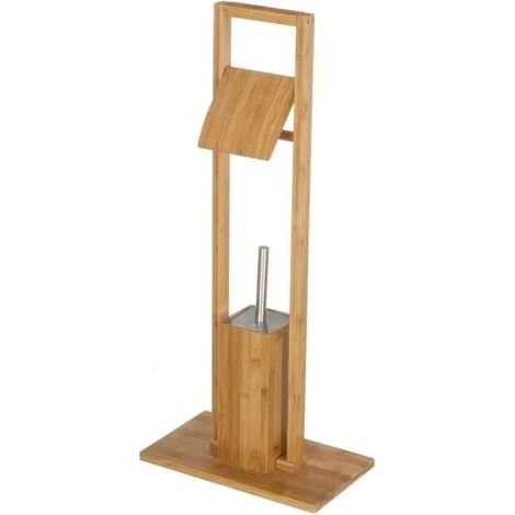 Dérouleur papier toilette avec brosse WC - JUANIO - JUANIO - Bambou naturel - H82 cm - Poids 3 kg (1/4)