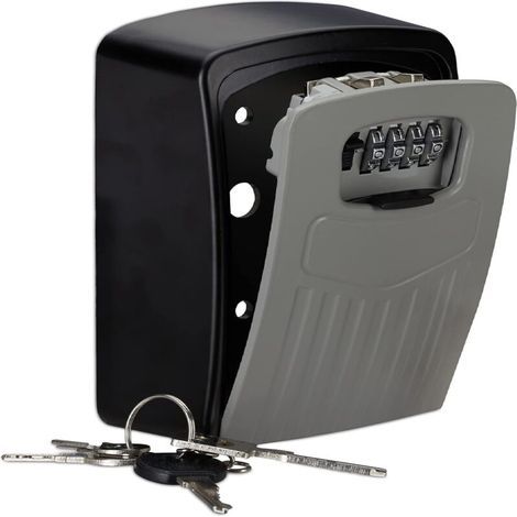 Boite à clés sécurisée, lot de 10, combinaison 4 chiffres, code coffre fort clef garage, 14,5 x 10,5 x 5 cm, noir/gris (1/4)