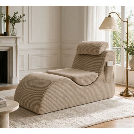 Fauteuil de détente 1 place en velours, mousse à compression résiliente, coussin amovible, poche latérale, 160x66 (1/5)