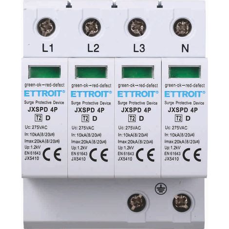 Parafoudre 220V Type T2 4 Pôles 275V 10kA-20kA Occupe 4 Modules DIN Ettroit JX5410 (1/5)