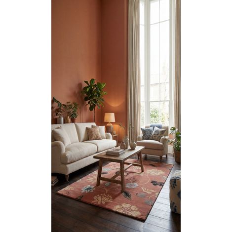 Tapis design PetalSymphony - Designertapis  - 230x160cm, Rectangular - 80% Laine vierge, 20% Soie de bambou - Tufté main - Terracotta