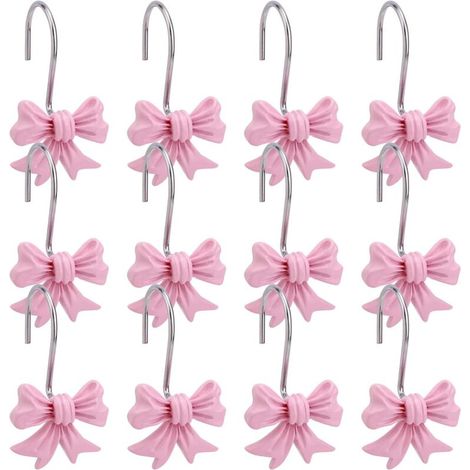 Set mit 12 dekorativen Duschvorhanghaken mit Schleife, Metallringe für Badezimmer, Babyzimmer, Kinderzimmer, künstlerische Dekoration (Rosa)