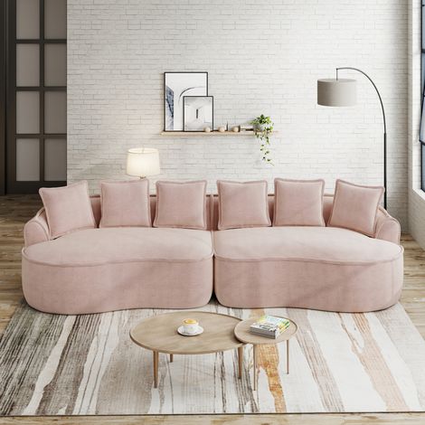 Sofá modular 320x114x67 cm rosa en chenilla con chaise longue profunda y sin montaje (1/5)