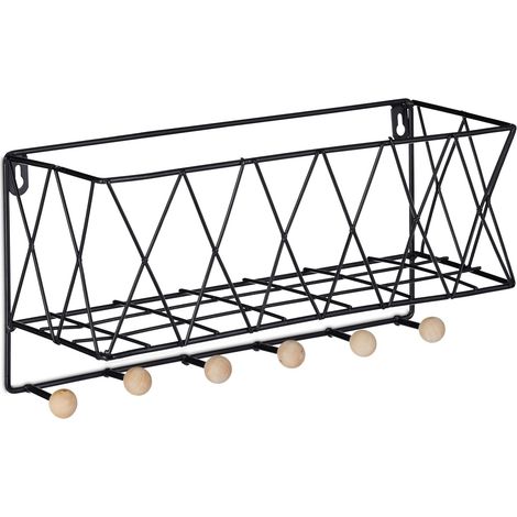 Mensola da parete di design chic con appendiabiti per cappotti e accessori 17 x 36 x 13 cm in metallo nero 130009904