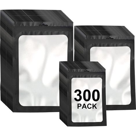 Paquete de 300 bolsas resellables de Mylar en 3 tamaños，joyas y muestras (negra，3 x 4,7 pulgadas，4 x 6 pulgadas，4,7 x 7,9 pulgadas) (1/5)
