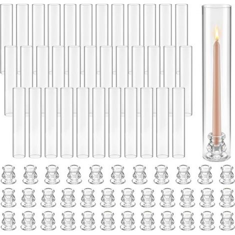 36 Stk. Glaszylinder für Kerzen Set, Hurricane Kerzenhalter 65x350mm, Kerzengläser aus Borosilikatglas, Bodenlose Kerzenschatten, Windfeste Kerzenhalterhülle für Hochzeit Weihnachten Party Deko (1/5)