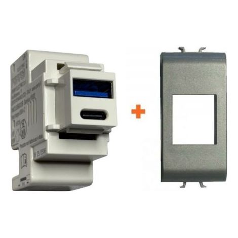 Perry presa USB A + C 3A compatibile Gewiss Chorus Titanio - 1MCUSB002B