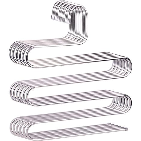 Cintre antidérapant en forme de S, cintre en acier inoxydable, organisateur de rangement pour pantalons, jeans, foulards (6 pièces)