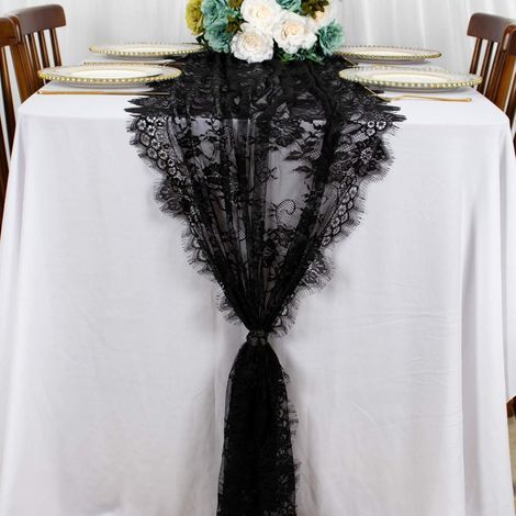 Tischläufer aus Spitze, Tischläufer für Hochzeiten, Vintage-Tischdekoration mit Spitze, elegante und raffinierte Dekorationen für Hochzeiten (Schwarz) (1/5)
