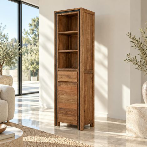 Colonne rangement en bois recyclé de teck 1 porte VADOD (1/5)