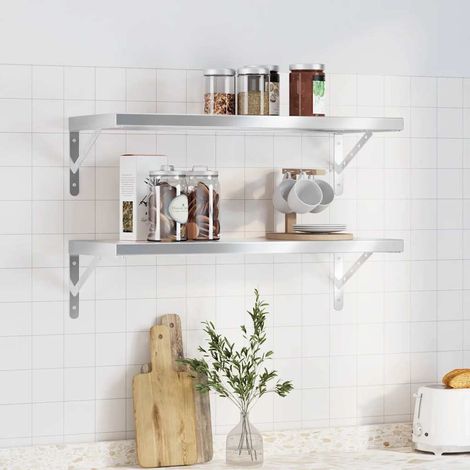 Mensole a Muro 2 pz 75x30x3 cm Argento in Acciaio Inossidabile vidaXL