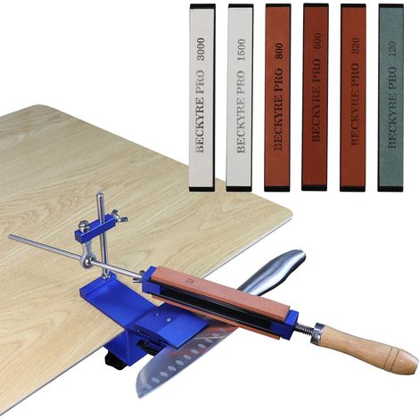 Affilacoltelli professionale, affilacoltelli da cucina in acciaio inossidabile, affilacoltelli ad angolo fisso con 6 pietre antiscivolo, blu (1/5)