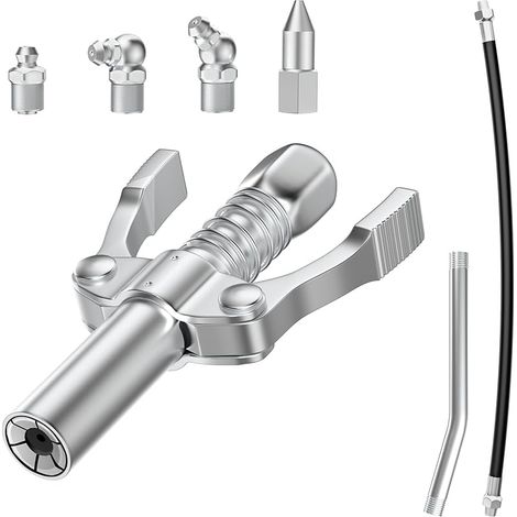 Raccord de Pistolet à Graisse Compatible avec 1/8 "NPT,G Coupleur pour Pompe à Graisse 10000PSI,Embout de Pompe à Graisse avec 3 Buses et Tuyau Flexible de 30cm et Rallonge Métallique de 15cm