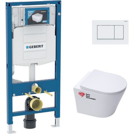 Pack WC Bati-support Geberit + WC Swiss Aqua Technologies sans bride + Abattant softclose + Plaque (Geb SAT Infinitio-K)