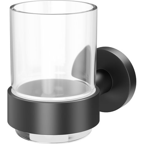 Colore Orbit Matt Black and Glass Wall Mounted Bathroom Tumbler (1/5)
