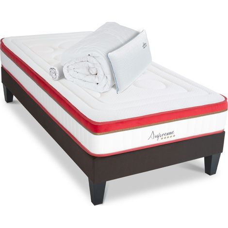 Matelas Suprême Mousse  Accueil Mémoire de forme+ sommier gris + accessoires - 90 x200 cm (1/5)