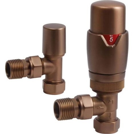 Heatwave Prime Brushed Bronze Angled Thermostatic Radiator Valve Set