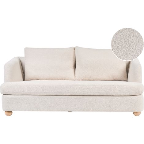 Sofá de 3 plazas con tapizado de bouclé reposabrazos y patas redondas de madera salón blanco crema Rattvik