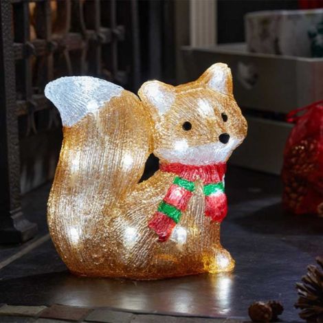 19cm Battery Operated Light up Christmas Ice Fox with 24 Cool White LEDs (1/5)
