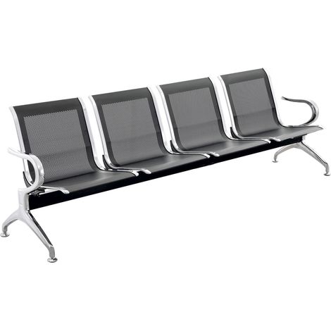 PrimeMatik - Chaises sur poutre pour salle d'attente avec 4 sièges ergonomique noir (1/5)
