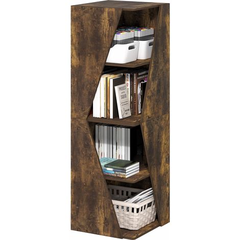 étagère pour Livres, bibliothèque empilable 2 en 1, étagère d’Angle à 4 Niveaux avec Tablette de présentation, pour Salon, Chambre, Bureau à Domicile, pin ambré (1/5)
