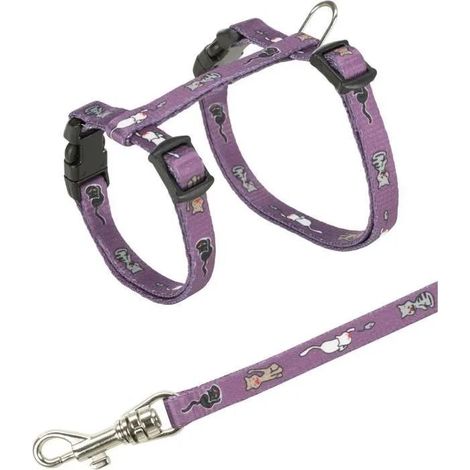 Trixie Junior Geschirr Katze aus verstellbarem Nylon mit Katzenmotiv