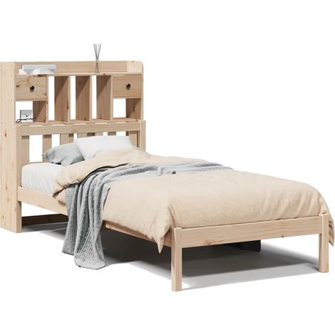 Lit simple  Lit adulte  Lit bibliothèque sans matelas 90x190 cm bois de pin massif